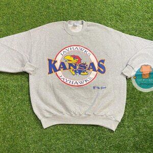 University of Kansas Crewneck Sweatshirt Made USA NCAA Collection shirt grey